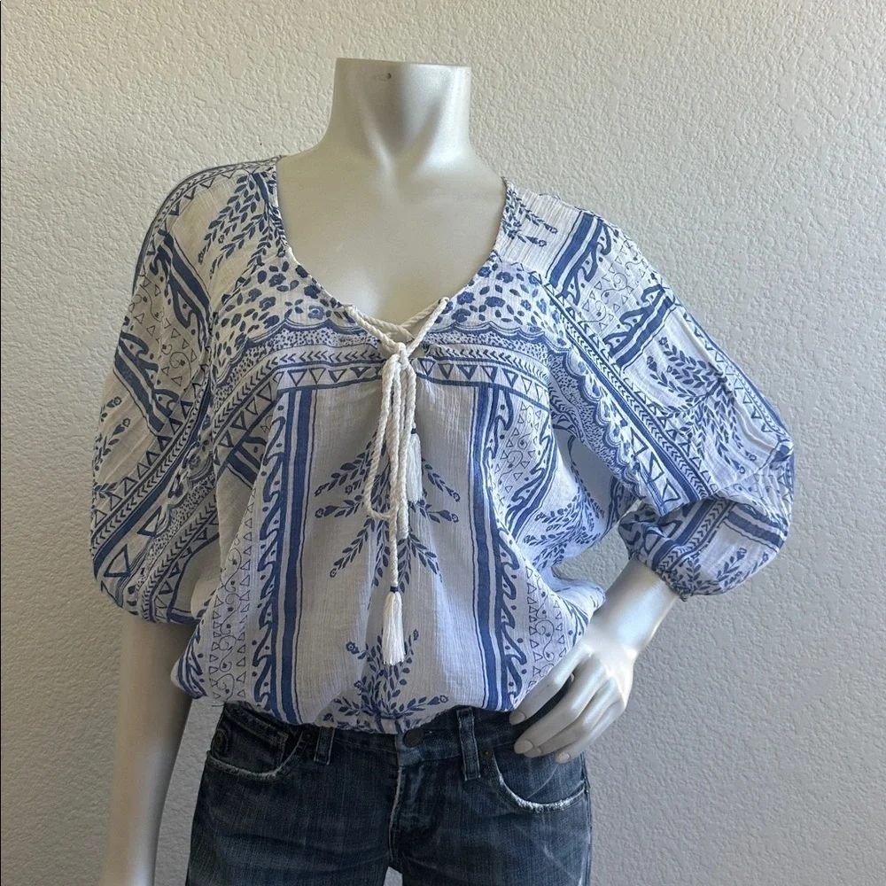 Free People Yo Yo Geo Peasant Blouse